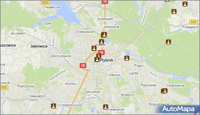 mapa Rybnika, Rybnik na mapie Targeo