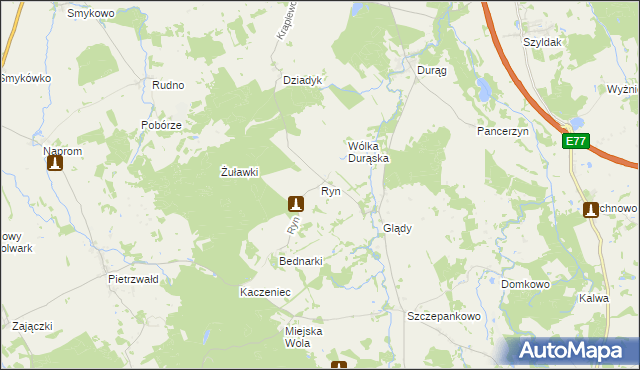 mapa Ryn gmina Ostróda, Ryn gmina Ostróda na mapie Targeo