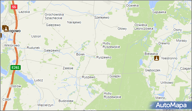 mapa Ryszewko gmina Gąsawa, Ryszewko gmina Gąsawa na mapie Targeo