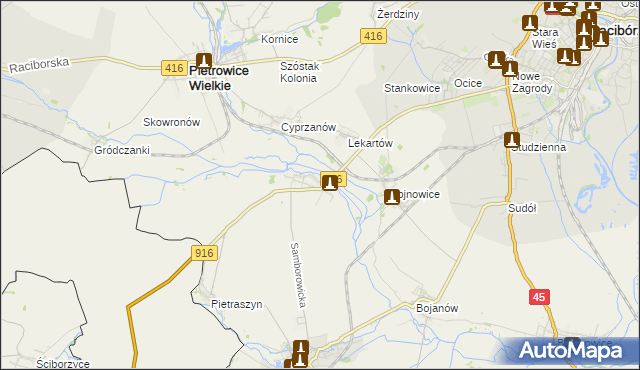 mapa Samborowice gmina Pietrowice Wielkie, Samborowice gmina Pietrowice Wielkie na mapie Targeo