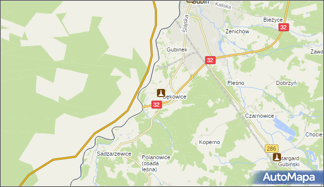 mapa Sękowice gmina Gubin, Sękowice gmina Gubin na mapie Targeo