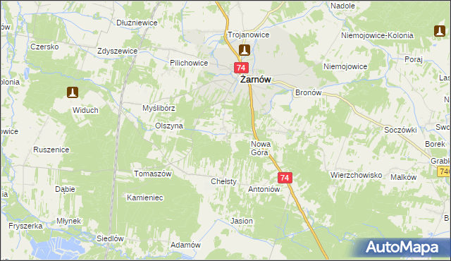 mapa Sielec gmina Żarnów, Sielec gmina Żarnów na mapie Targeo