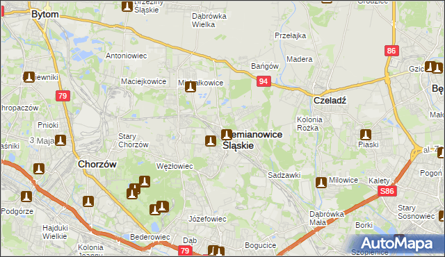 mapa Siemianowice Śląskie, Siemianowice Śląskie na mapie Targeo