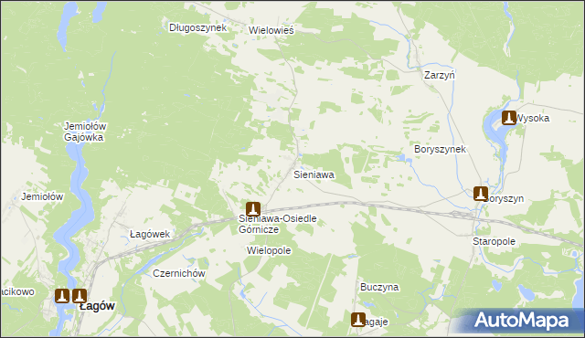 mapa Sieniawa gmina Łagów, Sieniawa gmina Łagów na mapie Targeo