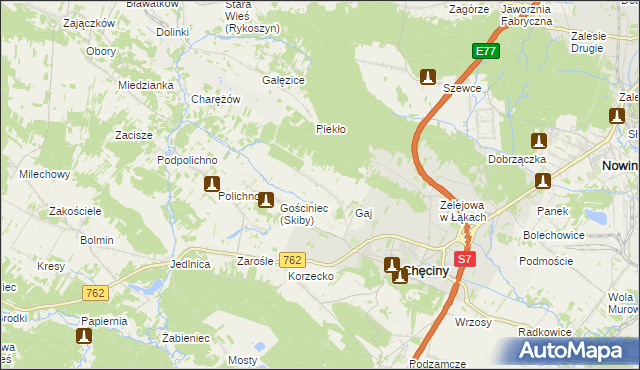 mapa Skiby gmina Chęciny, Skiby gmina Chęciny na mapie Targeo