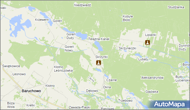 mapa Skrzynki gmina Baruchowo, Skrzynki gmina Baruchowo na mapie Targeo