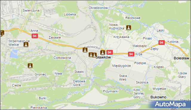 mapa Sławków powiat będziński, Sławków powiat będziński na mapie Targeo