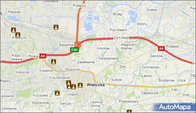 mapa Śledziejowice, Śledziejowice na mapie Targeo
