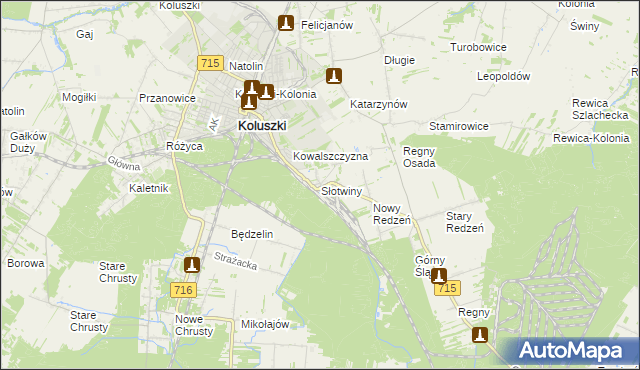 mapa Słotwiny gmina Koluszki, Słotwiny gmina Koluszki na mapie Targeo