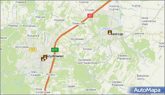 mapa Śmiłów gmina Jastrząb, Śmiłów gmina Jastrząb na mapie Targeo