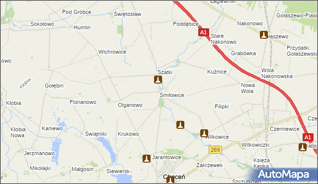mapa Śmiłowice gmina Choceń, Śmiłowice gmina Choceń na mapie Targeo