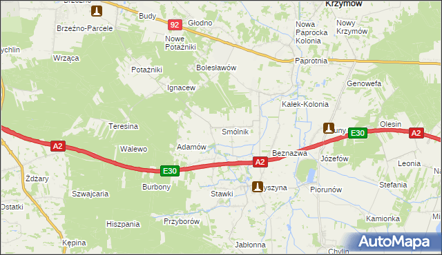 mapa Smólnik gmina Krzymów, Smólnik gmina Krzymów na mapie Targeo