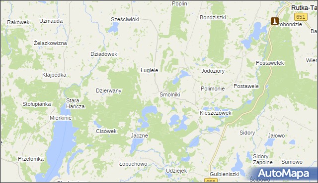 mapa Smolniki gmina Rutka-Tartak, Smolniki gmina Rutka-Tartak na mapie Targeo
