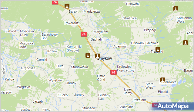 mapa Smyków powiat konecki, Smyków powiat konecki na mapie Targeo