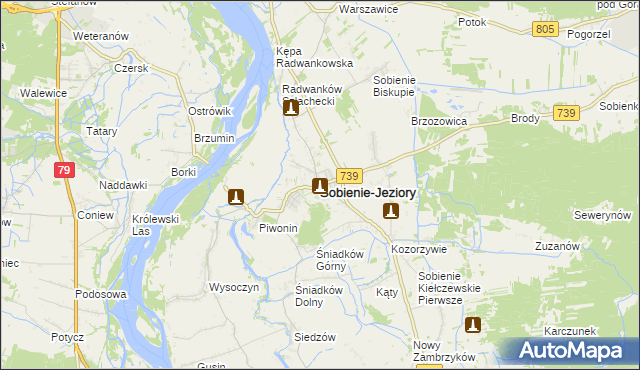 mapa Sobienie-Jeziory, Sobienie-Jeziory na mapie Targeo