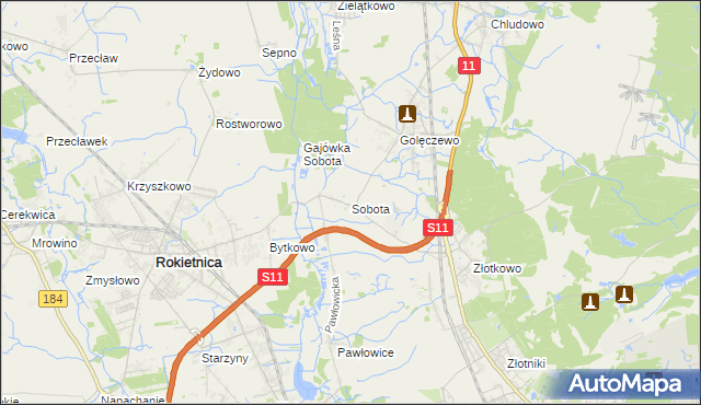 mapa Sobota gmina Rokietnica, Sobota gmina Rokietnica na mapie Targeo