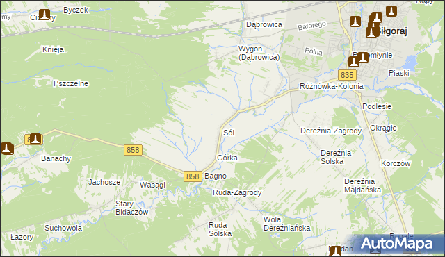 mapa Sól gmina Biłgoraj, Sól gmina Biłgoraj na mapie Targeo