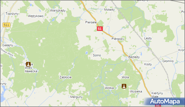 mapa Solno gmina Bartoszyce, Solno gmina Bartoszyce na mapie Targeo