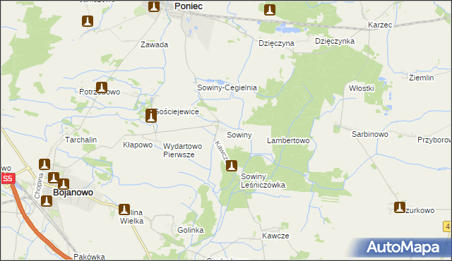 mapa Sowiny, Sowiny na mapie Targeo
