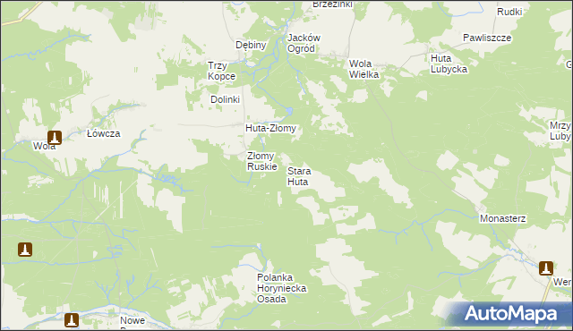 mapa Stara Huta gmina Narol, Stara Huta gmina Narol na mapie Targeo