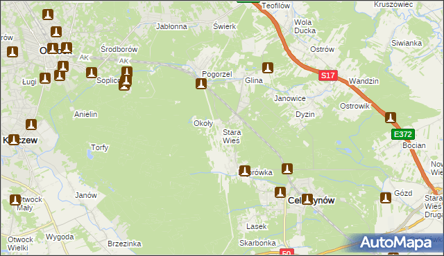 mapa Stara Wieś gmina Celestynów, Stara Wieś gmina Celestynów na mapie Targeo