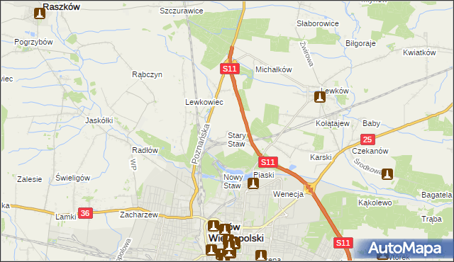 mapa Stary Staw gmina Ostrów Wielkopolski, Stary Staw gmina Ostrów Wielkopolski na mapie Targeo