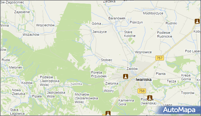 mapa Stobiec gmina Iwaniska, Stobiec gmina Iwaniska na mapie Targeo