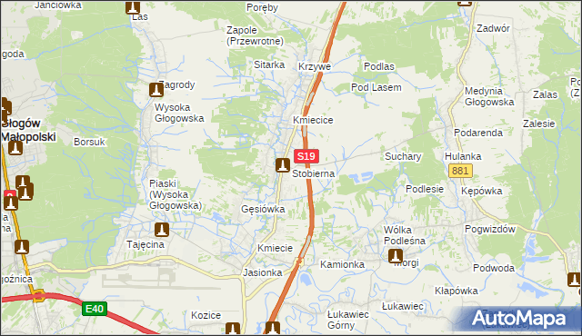 mapa Stobierna gmina Trzebownisko, Stobierna gmina Trzebownisko na mapie Targeo