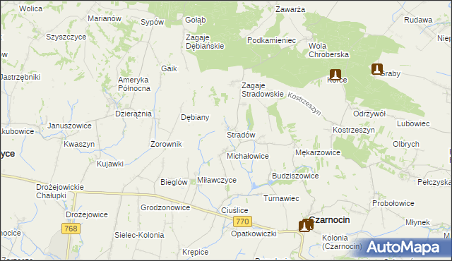 mapa Stradów gmina Czarnocin, Stradów gmina Czarnocin na mapie Targeo