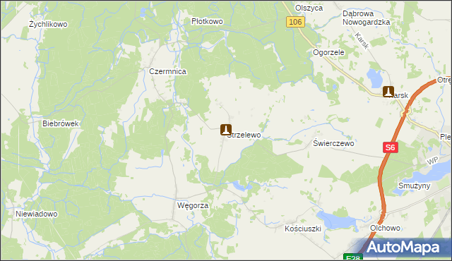 mapa Strzelewo gmina Nowogard, Strzelewo gmina Nowogard na mapie Targeo