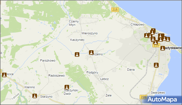 mapa Strzelno gmina Puck, Strzelno gmina Puck na mapie Targeo