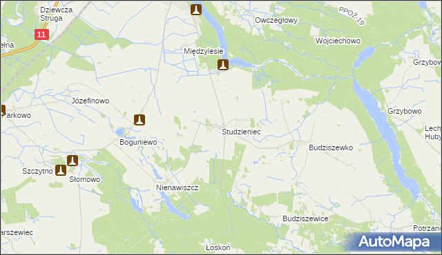 mapa Studzieniec gmina Rogoźno, Studzieniec gmina Rogoźno na mapie Targeo