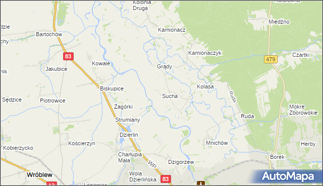 mapa Sucha gmina Sieradz, Sucha gmina Sieradz na mapie Targeo
