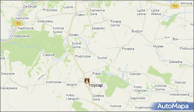 mapa Sucha gmina Trzyciąż, Sucha gmina Trzyciąż na mapie Targeo