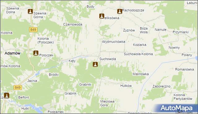 mapa Suchowola gmina Adamów, Suchowola gmina Adamów na mapie Targeo
