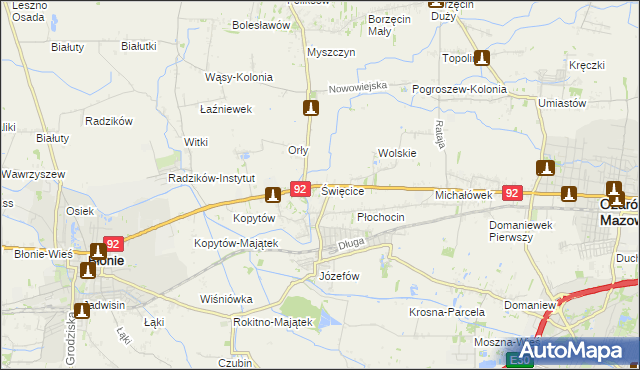 mapa Święcice gmina Ożarów Mazowiecki, Święcice gmina Ożarów Mazowiecki na mapie Targeo