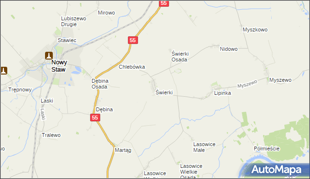mapa Świerki gmina Nowy Staw, Świerki gmina Nowy Staw na mapie Targeo
