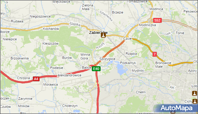 mapa Szczyglice gmina Zabierzów, Szczyglice gmina Zabierzów na mapie Targeo