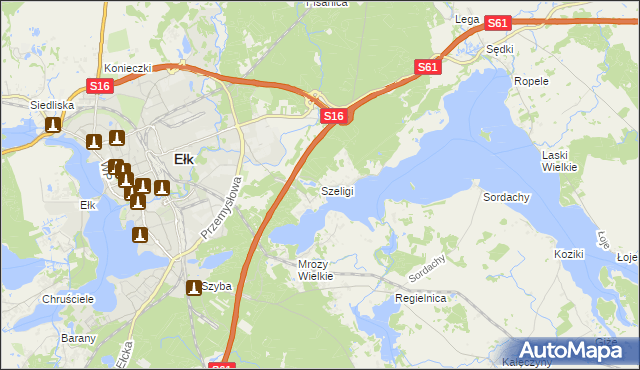 mapa Szeligi gmina Ełk, Szeligi gmina Ełk na mapie Targeo