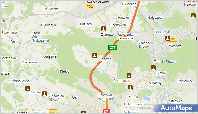 mapa Szewce gmina Sitkówka-Nowiny, Szewce gmina Sitkówka-Nowiny na mapie Targeo
