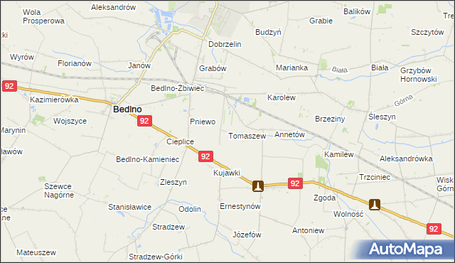 mapa Tomaszew gmina Bedlno, Tomaszew gmina Bedlno na mapie Targeo