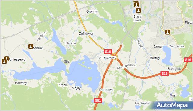 mapa Tomaszkowo, Tomaszkowo na mapie Targeo