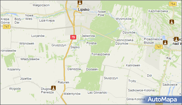 mapa Tomaszówka gmina Lipsko, Tomaszówka gmina Lipsko na mapie Targeo