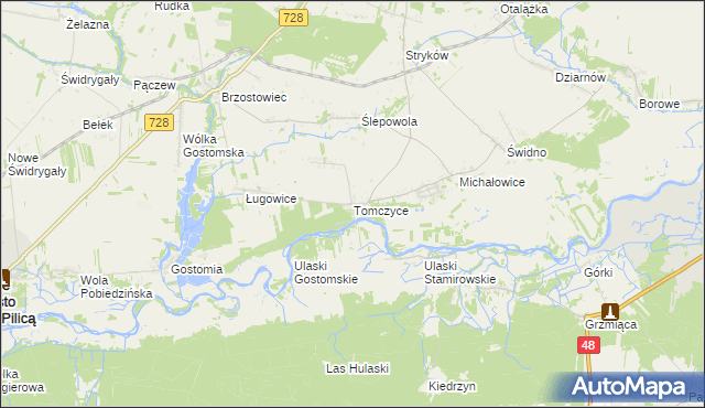 mapa Tomczyce gmina Mogielnica, Tomczyce gmina Mogielnica na mapie Targeo