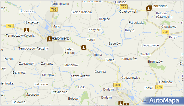 mapa Topola gmina Skalbmierz, Topola gmina Skalbmierz na mapie Targeo