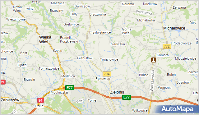 mapa Trojanowice gmina Zielonki, Trojanowice gmina Zielonki na mapie Targeo