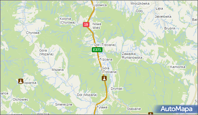 mapa Trzciana gmina Dukla, Trzciana gmina Dukla na mapie Targeo