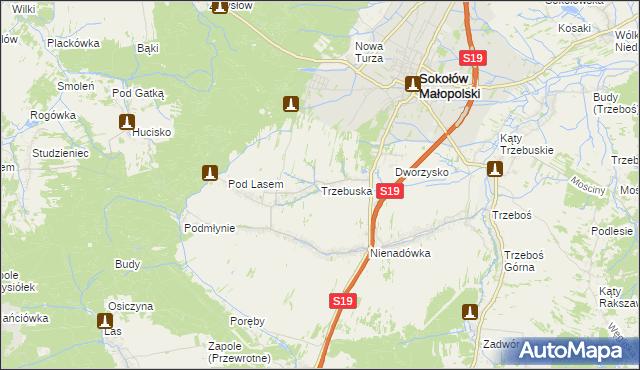 mapa Trzebuska, Trzebuska na mapie Targeo