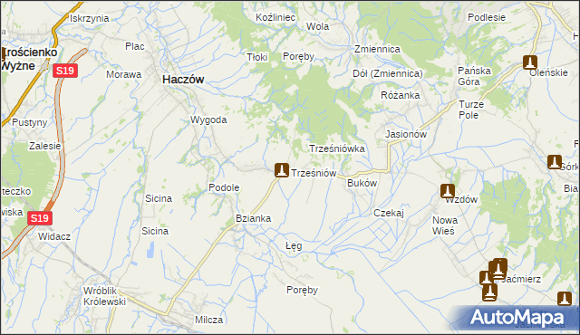 mapa Trześniów gmina Haczów, Trześniów gmina Haczów na mapie Targeo