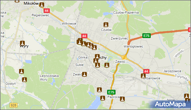 mapa Tychów, Tychy na mapie Targeo